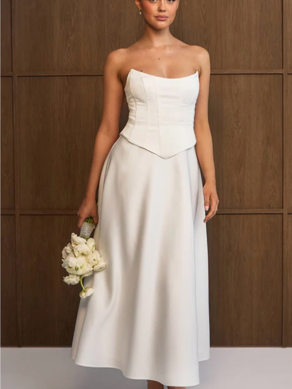 Six Stories - CINDY - Satin Corset Midi Dress - Ivory (size 10)